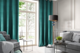 Design91 Samtvorhang, Ösen, Polyester dunkeltürkis, 140x250 cm