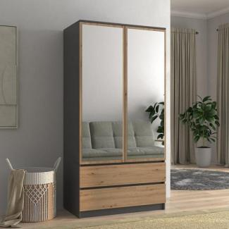 Beautysofa Drehtürenschrank Rubin (2 Außenschubladen, 90 cm Breit Kleiderschrank) 2 Schubladen