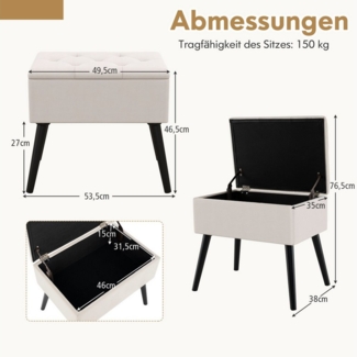 COSTWAY Truhenbank, Schminkhocker gepolstert mit Stauraum, Holz