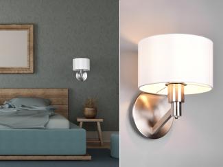 Kleine Wandleuchte CASSIO Silber matt mit Schalter & Stoffschirm Weiß