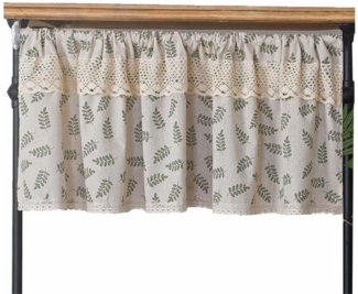 Kaket Scheibengardine Leinenpaneelvorhang, Boho-Kurzvorhang mit Blättermuster und Spitzen, geeignet für Küche, Schlafzimmer und Landhaus