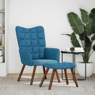 vidaXL Relaxsessel mit Hocker Blau Samt 4016831