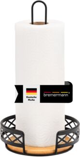 Küchenrollenhalter aus Bambus und schwarzem Metall, freistehend, Küchenpapierhalter