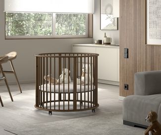 DINO Laufgitter in rund, 3-fach höhenverstellbar, inkl. Rollen, Buche massiv Farbe Nussbaum