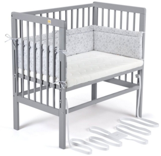 FabiMax 4827 'BOXSPRING' Beistellbett grau, inkl. Matratze 'CLASSIC' und Nestchen 'Blümchen' grau