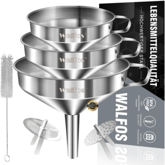 Walfos Edelstahl Trichter Set 3er Pack mit 2 Siebfiler & Reinigungsbürste