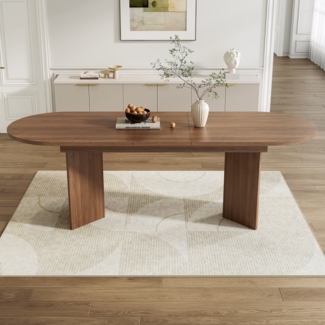 Merax Ausziehbarer Esstisch 120/160 * 80 cm, geeignet für 4–6 Personen, Esstisch mit abgerundeten Ecken, verdickte Tischplatte, Nussbaum