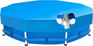 Sekey Poolabdeckung Rund 305 cm ¨C Passend f¨¹r Runde Stahlrahmenbecken | Verstellbare Schnallen & Klettverschl¨¹ssen | Wind- & Staubdicht | Rei?festes Hochdichtes Abdeckplane | Blau