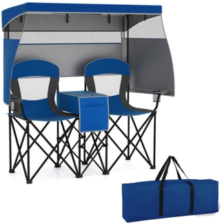 COSTWAY Campingstuhl, 2er Klappstuhl bis 150kg Angelstuhl mit Sonnenschutz