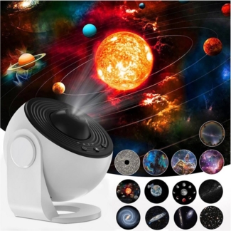 BlingBin LED-Sternenhimmel Projektor, Projektion Galaxy Sternenlicht Nachtlicht Lampe, 360 ° Drehung, LED fest integriert, Farbwechsler, Galaxy Projektor Lampe mit 13 Planeten Discs für Schlafzimmer