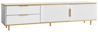 OKWISH Lowboard TV-Schrank (Fernsehtisch, TV-Board mit Marmorstruktur, 2 Schubladen und 2 Türen), mit niedriger Teller mit geschnitzter Textur, goldenen Griffen/Füßen