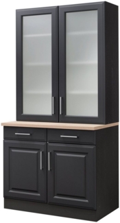 KOCHSTATION Küchenbuffet KS-Stockholm hochwertige MDF-Fronten, 2 Glasrahmentüren, 200 cm hoch, viel Stauraum