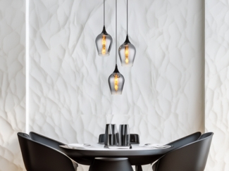 Pendelleuchte, Metall, Glas Rauchfarbe, 3-Flammig