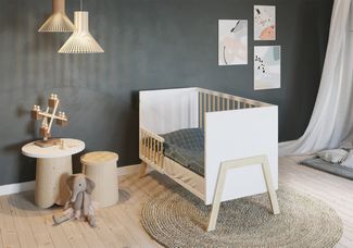 FabiMax Babybett Lunara 120x60 cm, 3-fach höhenverstellbarer Lattenrost, Umbaubar zum Juniorbett