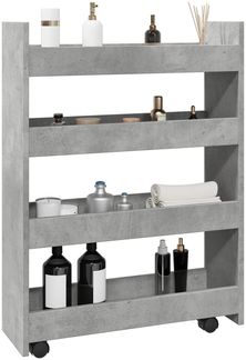 Aufbewahrungswagen | Servierwagen Schmal 4 Etagen Betongrau Holzwerkstoff