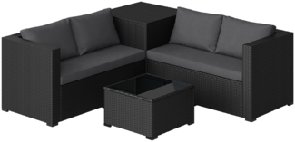 STEELSØN 'Veloria' Polyrattan 4-tlg. Gartenlounge mit Tisch und Aufbewahrungsbox, schwarz/anthrazit, wetterfest, für 4 Personen