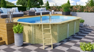 Karibu Pool Modell 4A Classic 400x611 cm, Holz kdi mit blauer Poolfolie