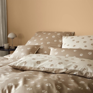 elegante Mako-Satin Bettwäsche Paws natur beige|135x200 cm + 40x80 cm