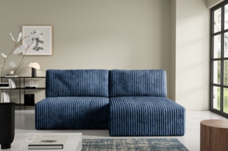 Ecksofa mit Schlaffunktion NATALIA XS in Stoff Tilia Dunkelblau Ottomane Rechts