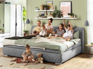 Boxspringbett Family / BX2550 Flint , Stoff , Silber , 248 x 108 x 218 cm