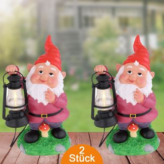 Solarleuchten Garten Deko Gartenzwerg Lustig 2er Set Solarlampe Außen Solar
