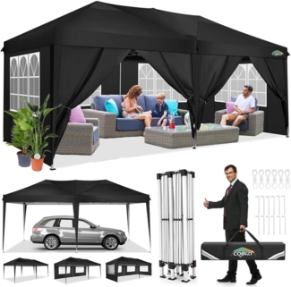 Faltpavillon 3x6 Wasserdicht Winterfest Pop Up Zelt 6 Seitenwände 3