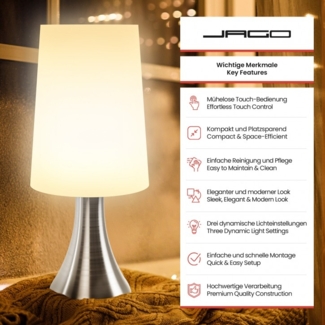Jago® 2er-Set Tischlampe mit Dimmer Touchfunktion mit Berührungssensor, E14 / LED, 29,50x12,5 cm