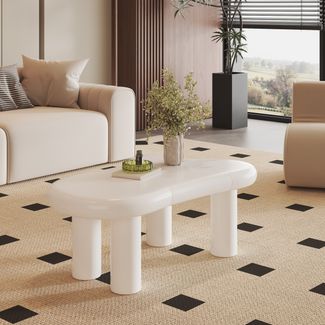 Couchtisch aus MDF mit LED-Beleuchtung & Schublade, 98x65,5x40 cm, Weiß