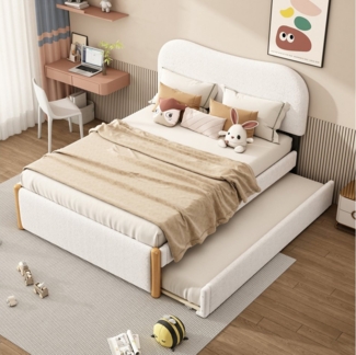 STILVORA Polsterbett 140×200 mit ausziehbett,Kinderbett mit Lattenrost,ohne matratze (gepolstert, mit praktischem ausziehbares Rollbett, minimalistische Formgebung, 140x200 cm), mit Matratze