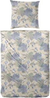 Primera Feinbiber Bettwäsche 155x220 Blumen Aquarell blau sand taupe 173098-73