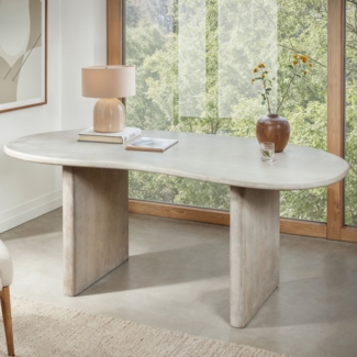 Esszimmertisch Mango Massivholz Weiß 180x90x75cm Retro Nierenform