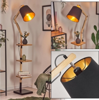 hofstein Stehlampe Stehlampe aus Holz/Metall/Stoff in Natur/Schwarz-Gold, ohne Leuchtmittel, verstellbare Leuchte im Boho-Design m. Ablageflächen u. Schalter, E27