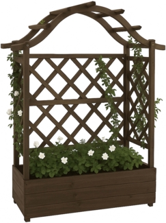 Hochbeet HWC-P66, Pflanz-/Blumenkasten Pflanzkübel Rankgitter Rankhilfe Spalier Holz MVG 138 x 110 x 44 cm ~ braun