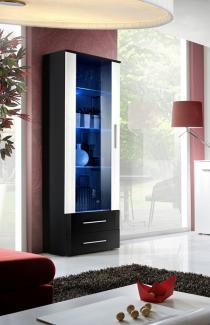 Vitrine Neo1 in Schwarz / Schwarz / Weiß 60 x 190 cm