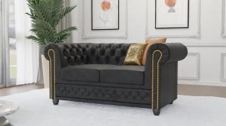 S-Style Möbel Chesterfield-Sofa Anton 2 sitzer Sofa aus Vintage Optik Microfaser mit Holzfüßen, Mit Wellenfederung