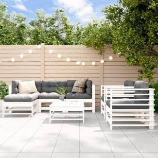 vidaXL 7-tlg. Garten-Lounge-Set mit Kissen Weiß Massivholz 3185837