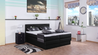 Meisterbetten Boxspringbett Fabi 180x200 in KL-Black, Matratzenbezug Nano, Ergoflex-Topper