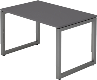 bümö höhenverstellbarer Schreibtisch R-Serie 120x80 cm in graphit, Gestell in Graphit - PC Tisch klein für's Büro manuell höhenverstellbar, Computertisch verstellbar, RS-12-G-G