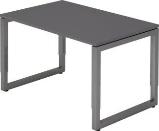 bümö höhenverstellbarer Schreibtisch R-Serie 120x80 cm in graphit, Gestell in Graphit - PC Tisch klein für's Büro manuell höhenverstellbar, Computertisch verstellbar, RS-12-G-G