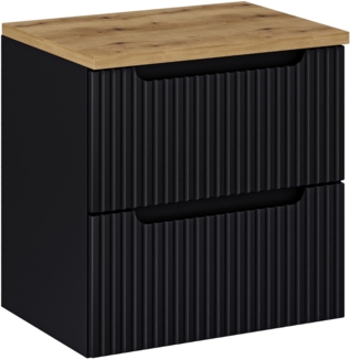 NOVA BLACK Badmöbel-Set 60 cm mit Tischplatte (40x60cm), Schwarz Teppich,Eiche Wotan