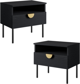 AX LIVING Nachttisch Schwarz Brunelli 50 cm 2er Set Gold Griffe