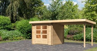 Gartenhaus Bastrup 2 - 519x237 cm mit Anbaudach 3,00 m, 28 mm Holz naturbelassen, Karibu