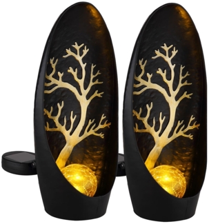 2er Set LED Solarleuchte, Baum, schwarz, Akku, H 30 cm
