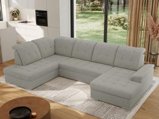 Ecksofa, Wohnzimmer U Couch, Polstersofa mit Bettkasten - MADRITO U - Hellgrau Boucle - Links