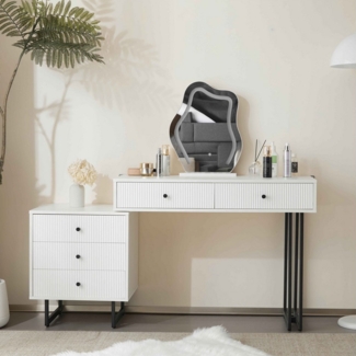 BlingBin Schminktisch Frisiertisch Kosmetiktisch (1-St, mit Spiegel und3-farbige LED-Beleuchtung,5 Schubladen), ausziehbare Tischplatte, 100×76×40 cm (ohne Hocker)