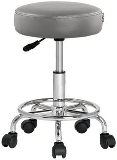 Casaria Rollhocker Höhenverstellbar 10cm Polsterung 360°C Drehbar 51-65cm Sitzhöhe Chromfuß Bürohocker Drehhocker Arbeitshocker Hocker Grau