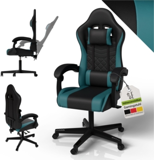 Juskys Gamingstuhl HyperSeat, verstellbare Rückenlehne, höhenverstellbarer Drehstuhl, Kunstleder, ergonomisch, für Büro & Gaming Setup – Schwarz/türkis