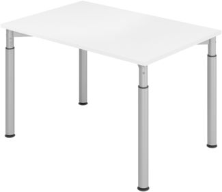 bümö höhenverstellbarer Schreibtisch 120x80 cm in weiß, Gestell silber - PC Tisch höhenverstellbar & klein, höhenverstellbarer Tisch Büro, kleiner Computertisch verstellbar, Y-Serie, YS-12-W-S