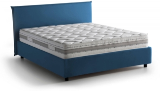 Dmora Doppelbett Alion, Bettkasten aus Stoff, Öffnung vorne, inklusive Matratze 140x190 cm, 100 % Made in Italy, Blau
