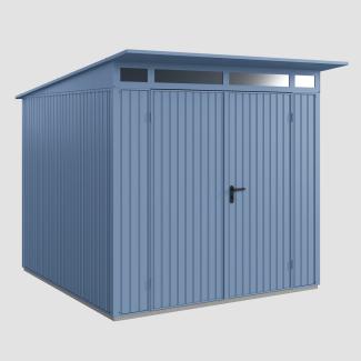 Hörmann Ecostar Metall-Gerätehaus Trend mit Pultdach Typ 2, 238x238 cm , taubenblau, 5,7 m²,2-flüglige Tür